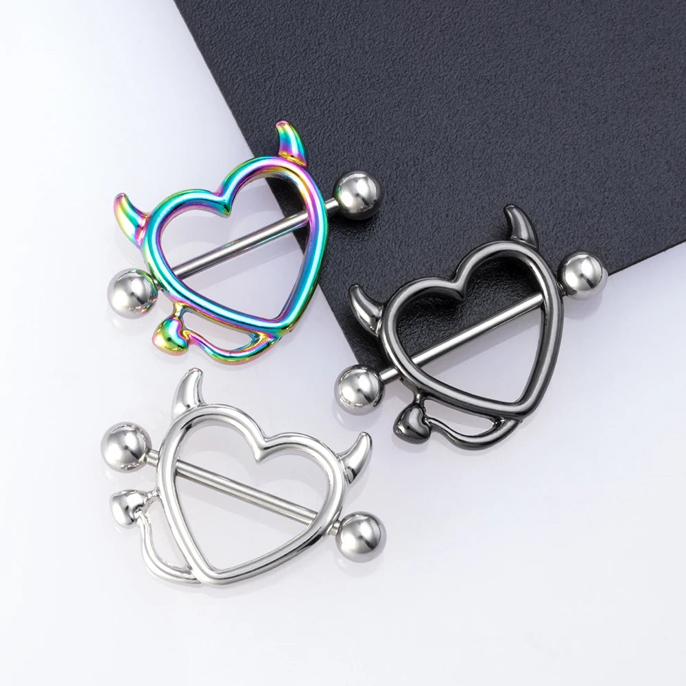 Nipple Piercing Jewelry Heart Shaped 1 Pair 14G Stainless Steel