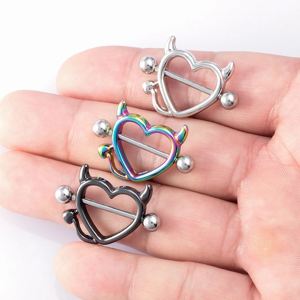 Nipple Piercing Jewelry Heart Shaped 1 Pair 14G Stainless Steel