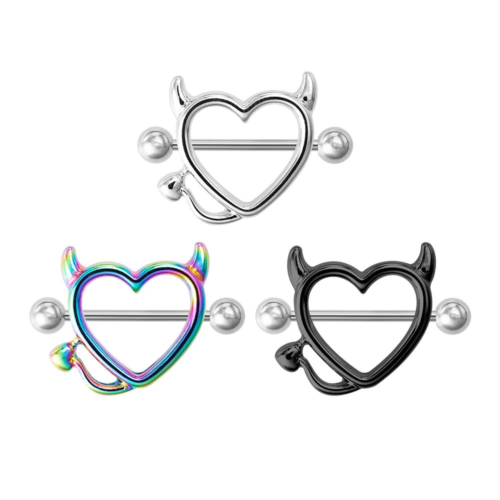 Nipple Piercing Jewelry Heart Shaped 1 Pair 14G Stainless Steel