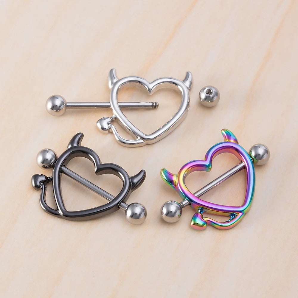 Nipple Piercing Jewelry Heart Shaped 1 Pair 14G Stainless Steel