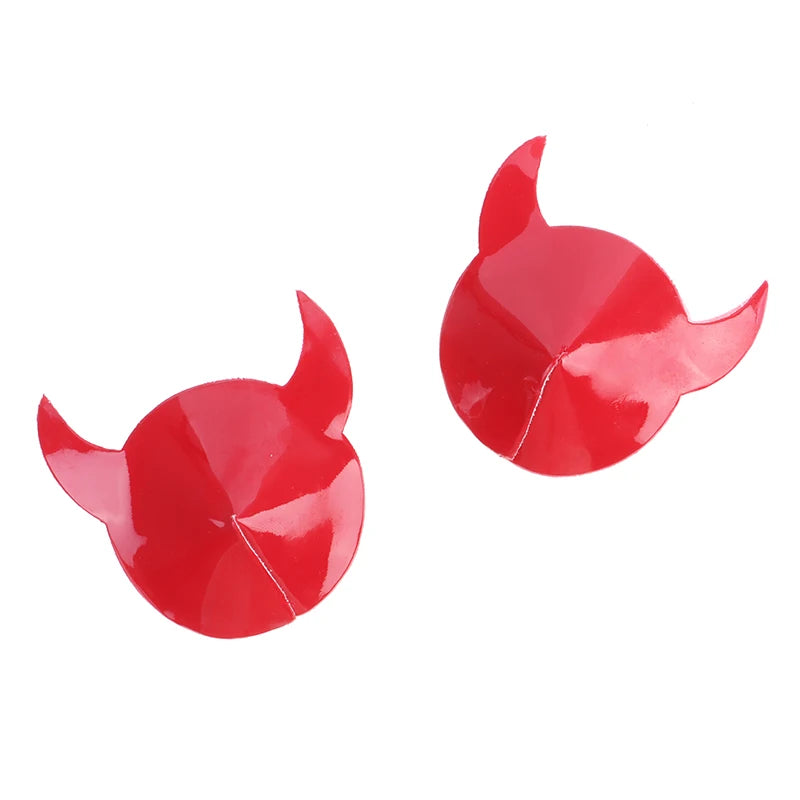 Devil Nipple Pasties with Horn Shape Sexy PU Leather