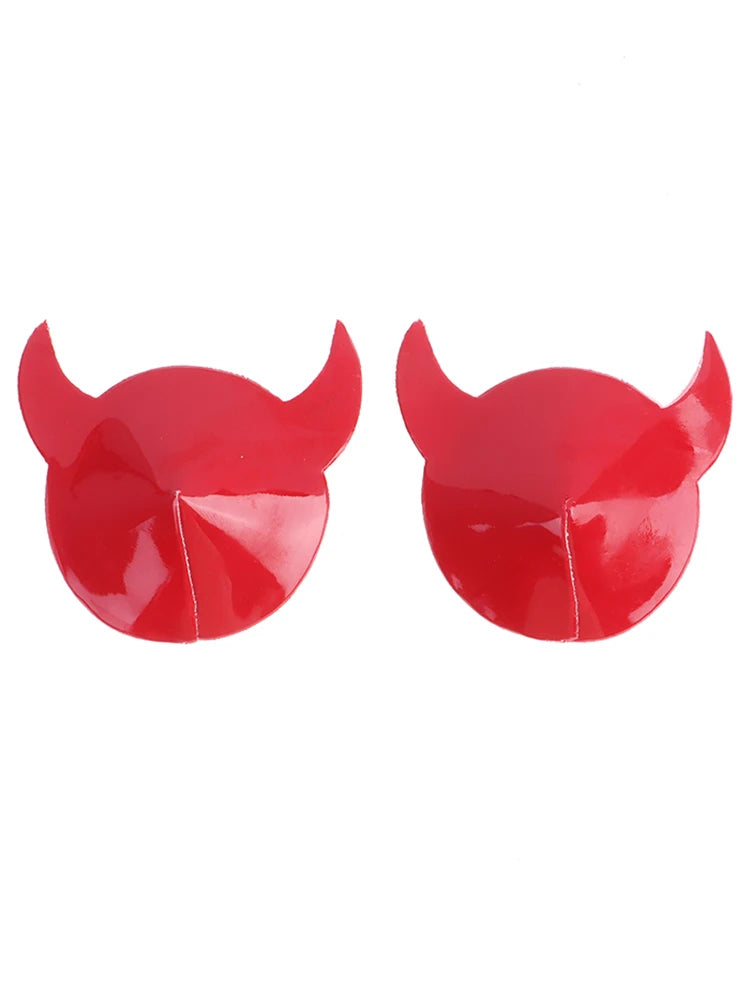 Devil Nipple Pasties with Horn Shape Sexy PU Leather