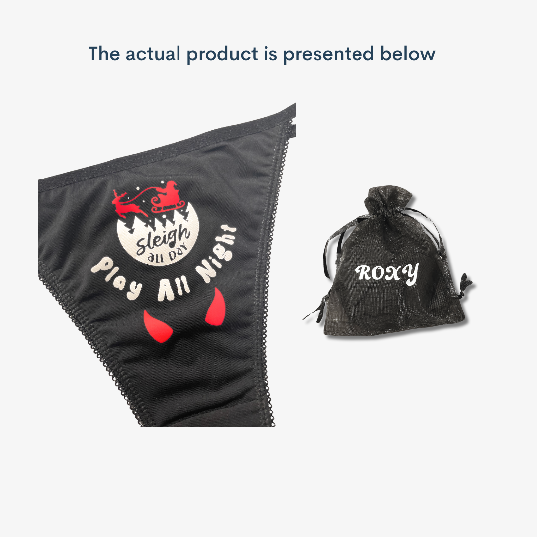 a pair of underwear with a drawstring bag next to it