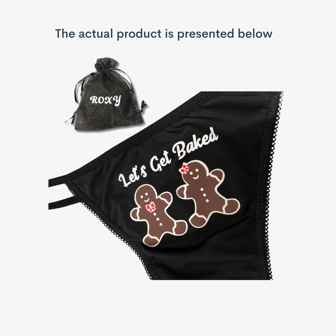 a black bikini with two brown bears on it