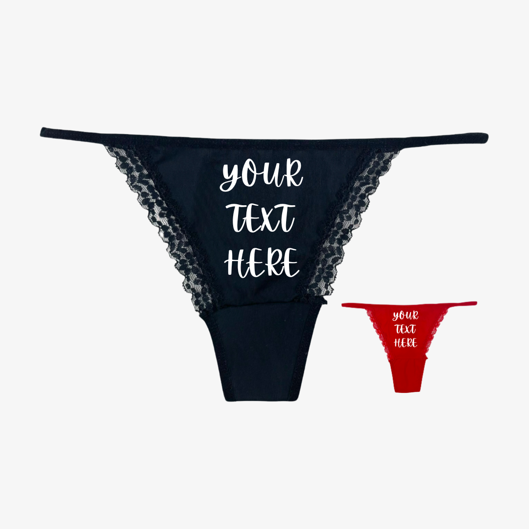 a women's bra with the words your text here on it