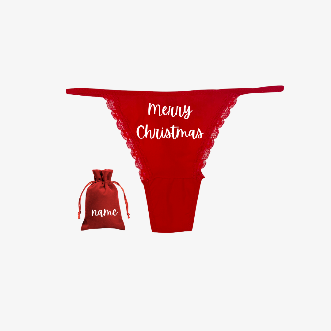 a red bra with a drawstring bag next to it