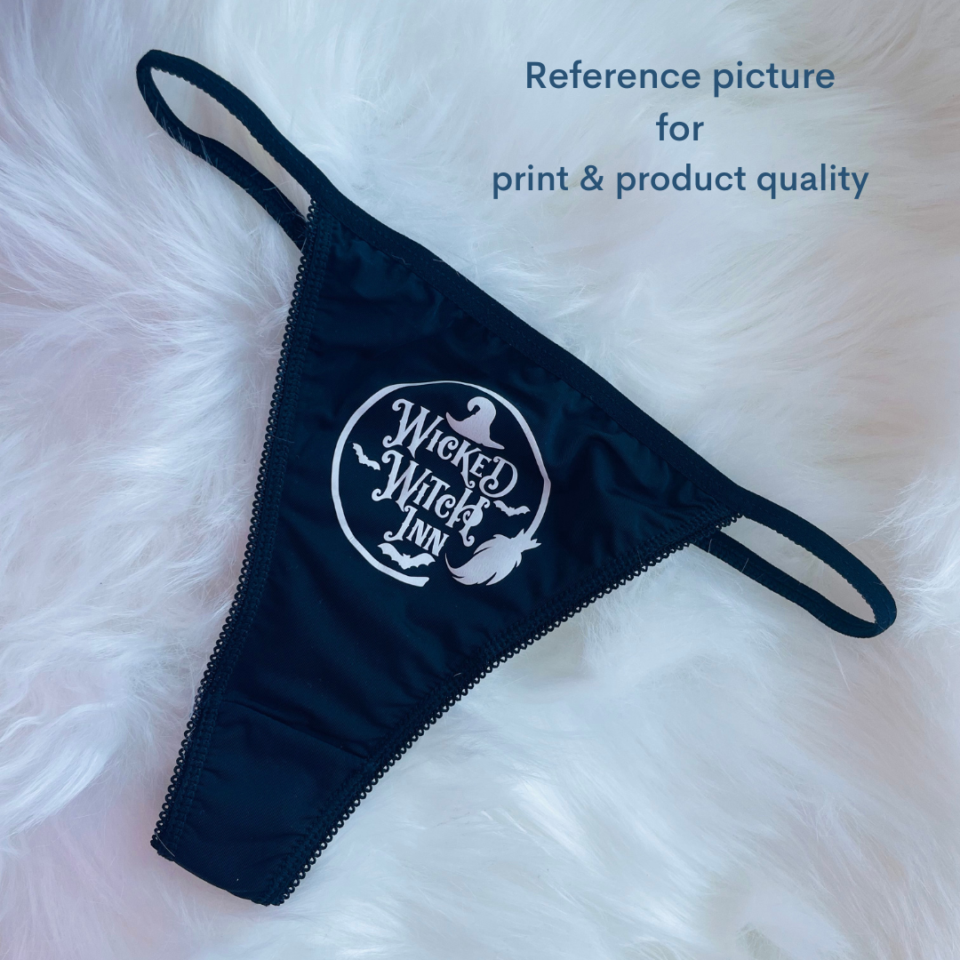 a black bikini with a white logo on it