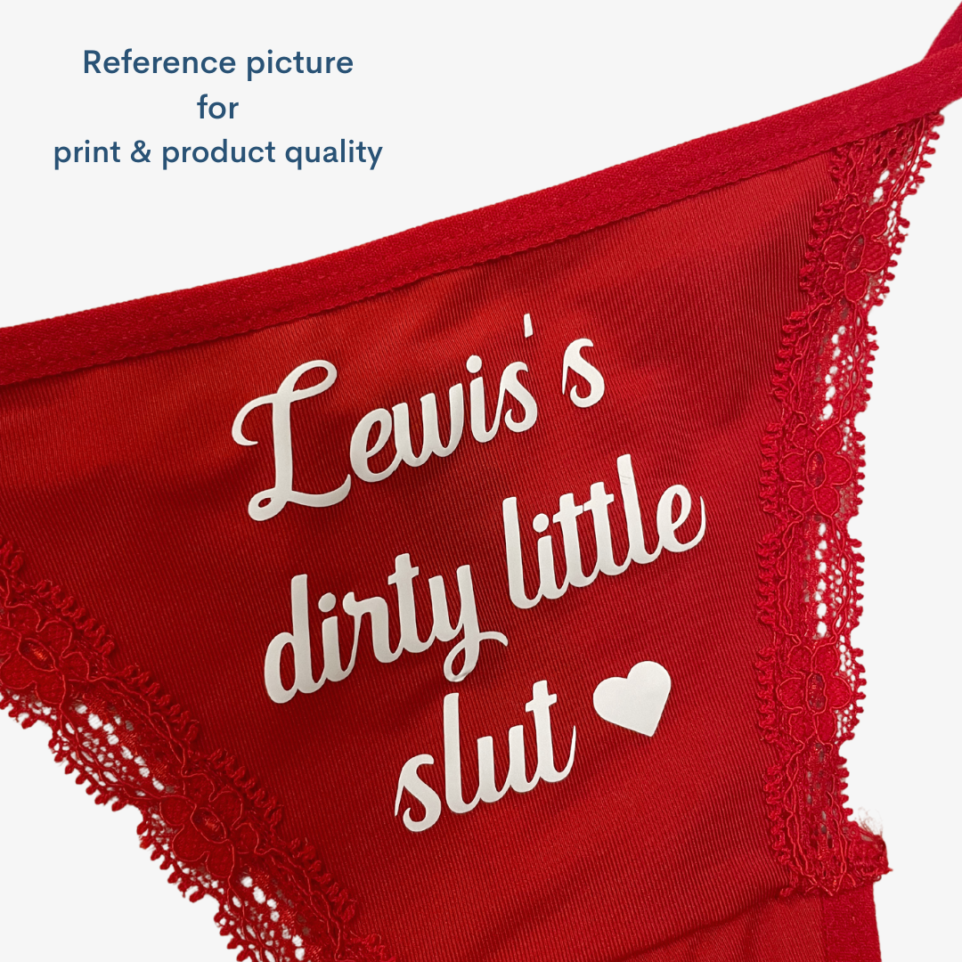 a red piece of cloth with the words lewis's dirty little suit on it